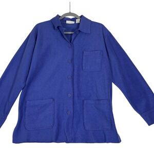 Nordstrom Women's Blue Purple Fleece Shacket Size Med Utility‎ Chore Jacket Y2K
